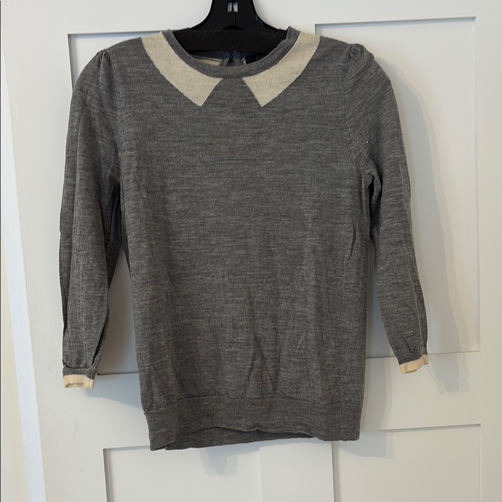 J. Crew Gray and Cream Crew Neck Sweater with Feminine Collar - Small